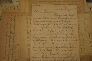 A box of letters sent home from overseas by U.S. Veteran Frances Bombara, who served in World War I. Bombara’s story was shared by his daughter, 92-year-old Tess Zarba, a resident at Ginger Cove Retirement Community in Annapolis, Md.