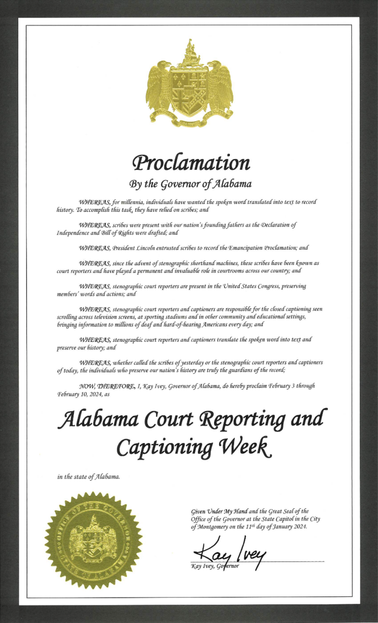 2024 Court Reporting & Captioning Week recognized in Alabama