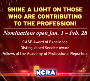 Shine a light on those who are contributing to the profession. Nominations open Jan. 1-Feb. 28. CASE Award of Excellence, Distinguished Service Award, Fellow of the Academy of Professional Reporters